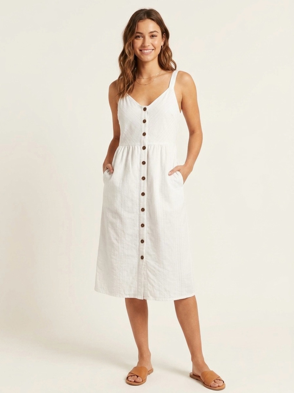 Target SIZE L — White Button-Front Midi Summer Sundress